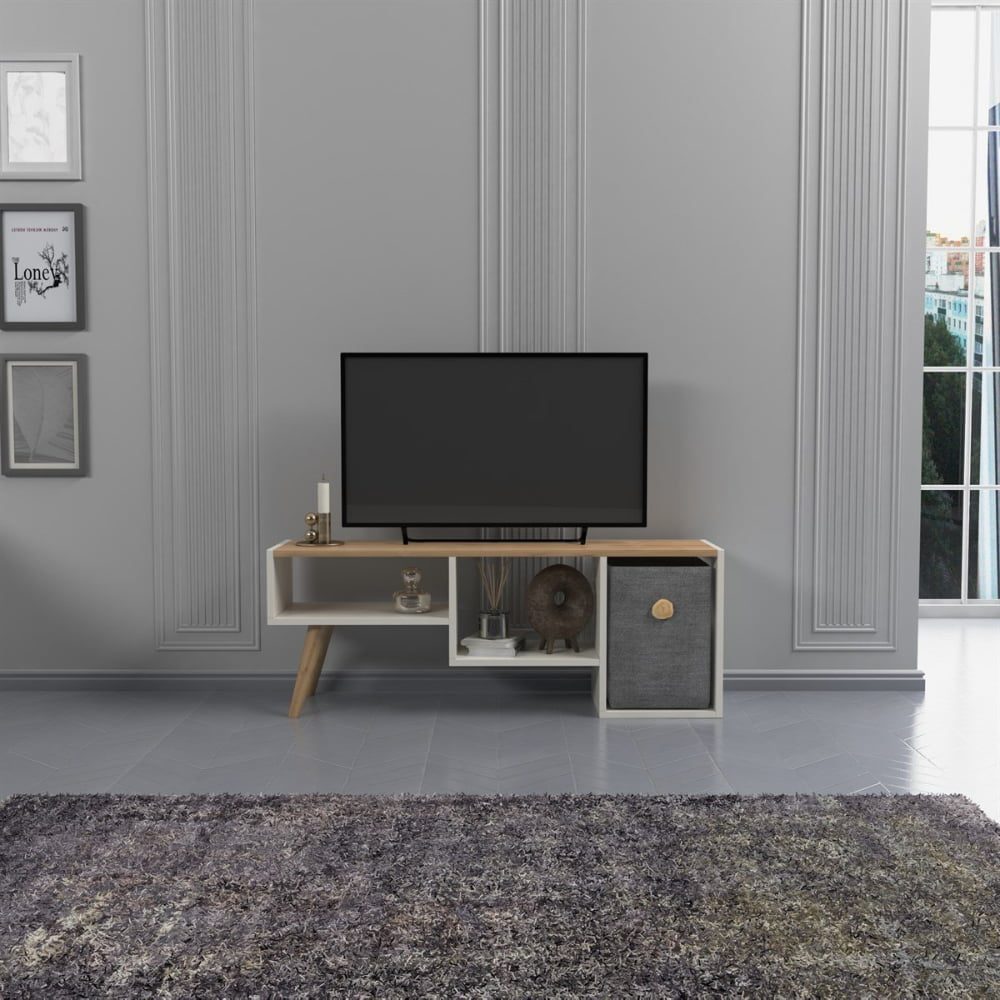 Comoda TV, Quasar & Co.®, mobilier living, 121 x 29.5 x 45 cm, MDF, alb/pin 3