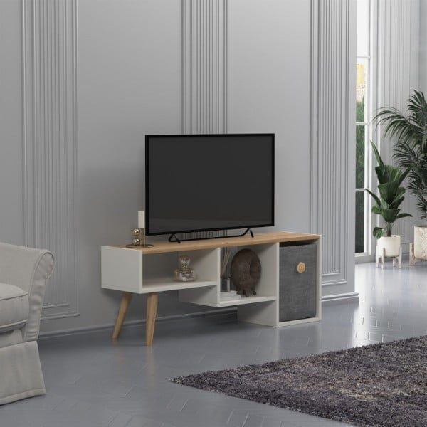 Comoda TV, Quasar & Co.®, mobilier living, 121 x 29.5 x 45 cm, MDF, alb/pin - imagine 4