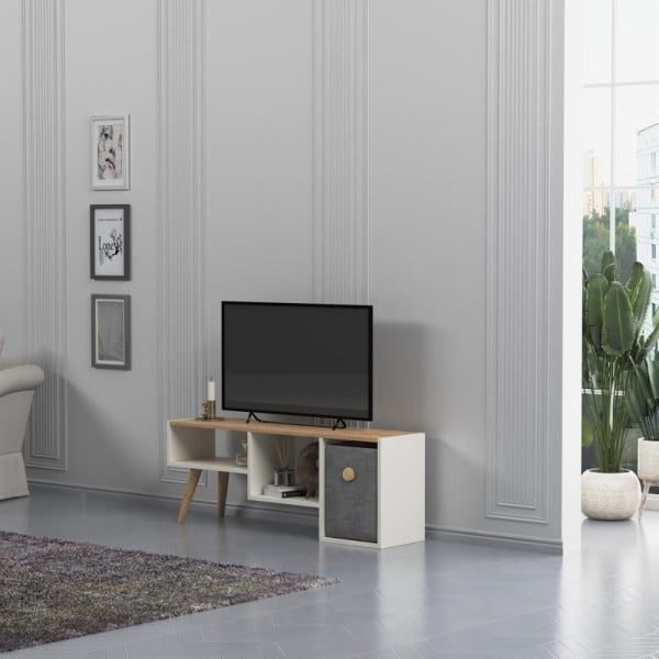 Comoda TV, Quasar & Co.®, mobilier living, 121 x 29.5 x 45 cm, MDF, alb/pin - imagine 6