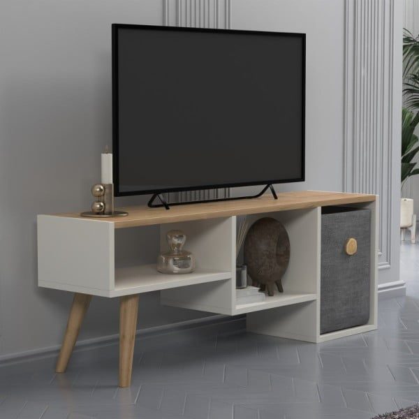 Comoda TV, Quasar & Co.®, mobilier living, 121 x 29.5 x 45 cm, MDF, alb/pin - imagine 5