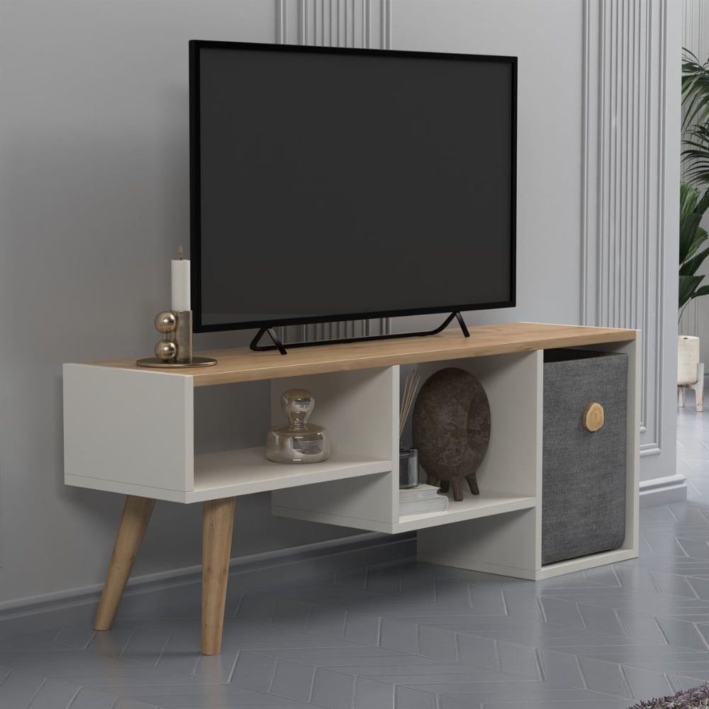 Comoda TV, Quasar & Co.®, mobilier living, 121 x 29.5 x 45 cm, MDF, alb/pin 5