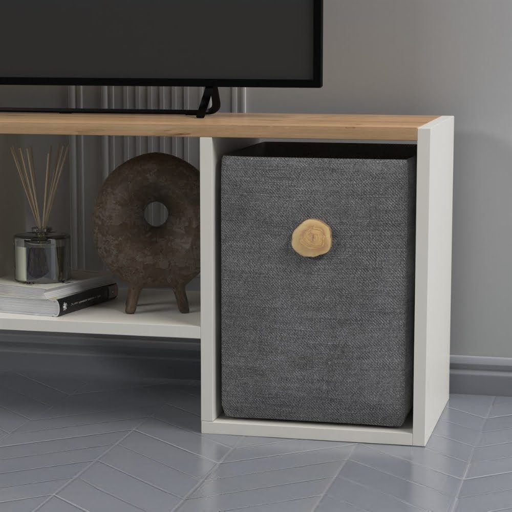 Comoda TV, Quasar & Co.®, mobilier living, 121 x 29.5 x 45 cm, MDF, alb/pin 7