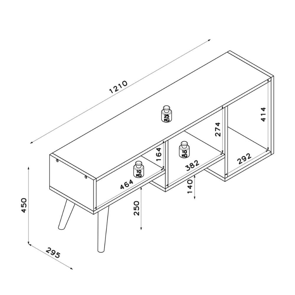 Comoda TV, Quasar & Co.®, mobilier living, 121 x 29.5 x 45 cm, MDF, alb/pin 9