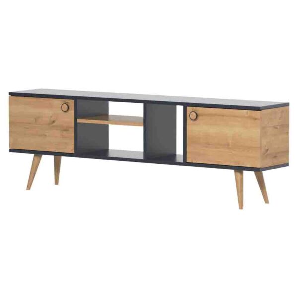 Comoda TV, Quasar & Co.®, mobilier living, 160 x 29.5 x 50 cm, MDF, gri/pin Comode 2024-09-08