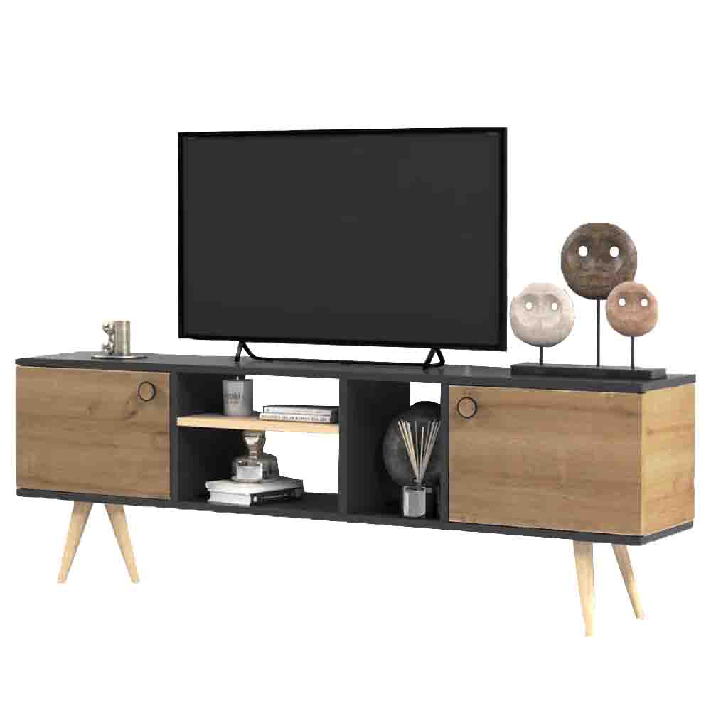 43026204-2-1 Comoda TV, Quasar & Co.®, mobilier living, 160 x 29.5 x 50 cm, MDF, gri/pin