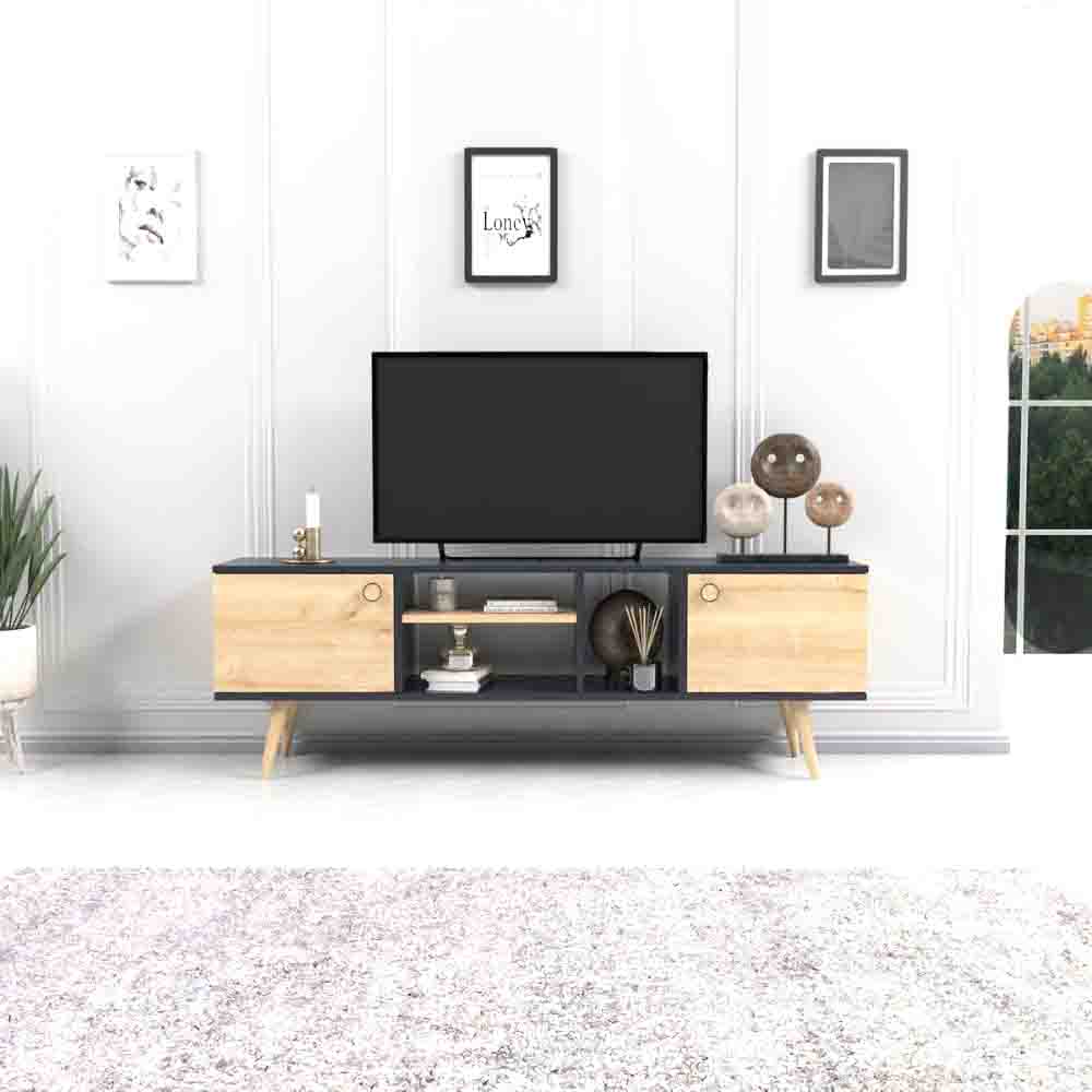 Comoda TV, Quasar & Co.®, mobilier living, 160 x 29.5 x 50 cm, MDF, gri/pin 3 Comoda TV, Quasar & Co.®, mobilier living, 160 x 29.5 x 50 cm, MDF, gri/pin 3