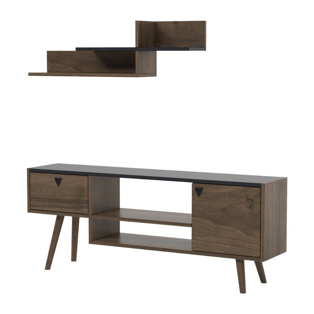 Comoda TV, Quasar & Co.®, cu raft superior de perete, mobilier living, 140 x 29.5 x 55 cm, MDF, negru/fag 2 Comoda TV, Quasar & Co.®, cu raft superior de perete, mobilier living, 140 x 29.5 x 55 cm, MDF, negru/fag 2