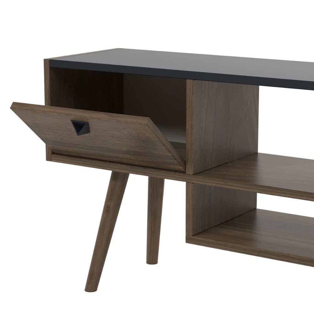 Comoda TV, Quasar & Co.®, cu raft superior de perete, mobilier living, 140 x 29.5 x 55 cm, MDF, negru/fag 3 Comoda TV, Quasar & Co.®, cu raft superior de perete, mobilier living, 140 x 29.5 x 55 cm, MDF, negru/fag 3