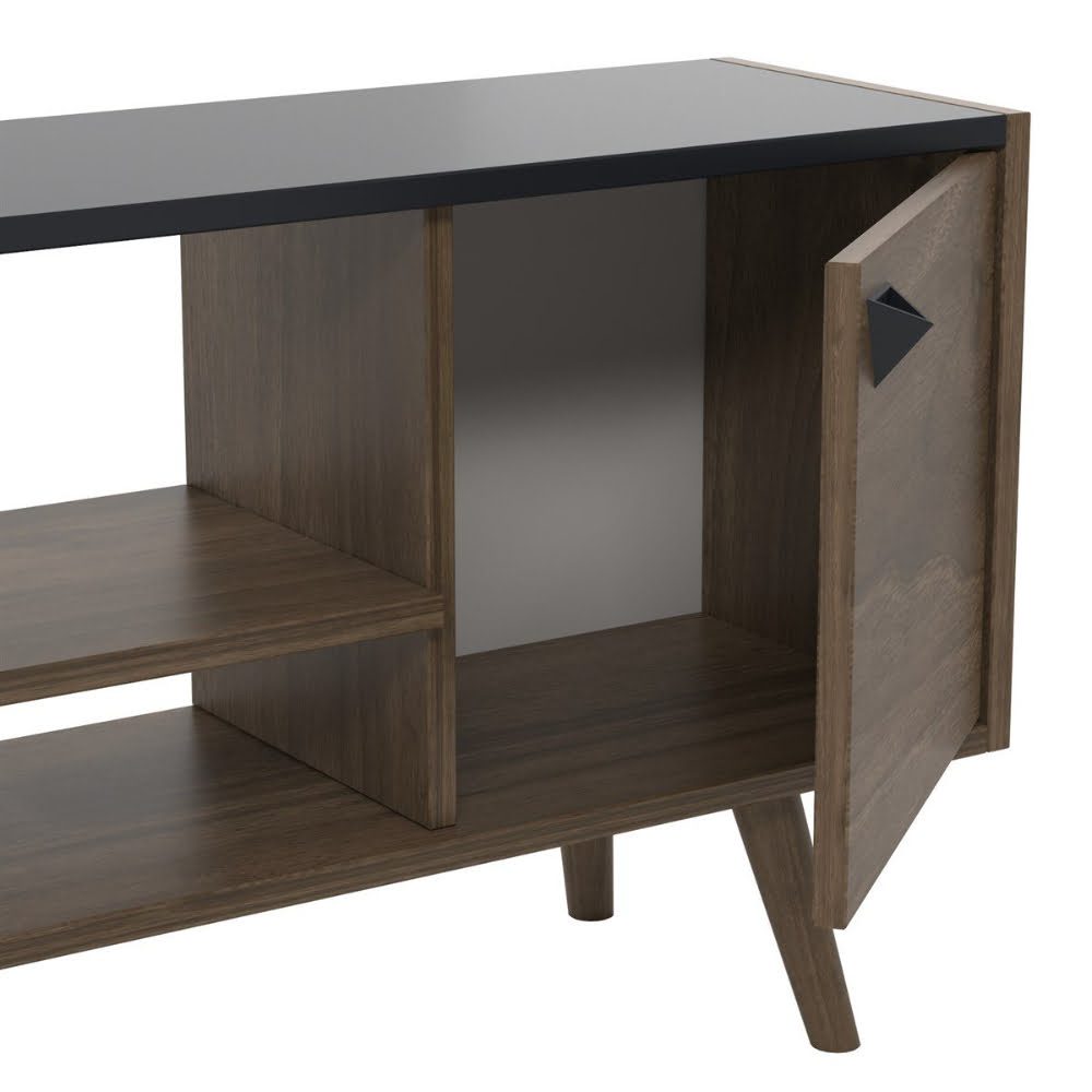 Comoda TV, Quasar & Co.®, cu raft superior de perete, mobilier living, 140 x 29.5 x 55 cm, MDF, negru/fag 4 Comoda TV, Quasar & Co.®, cu raft superior de perete, mobilier living, 140 x 29.5 x 55 cm, MDF, negru/fag 4