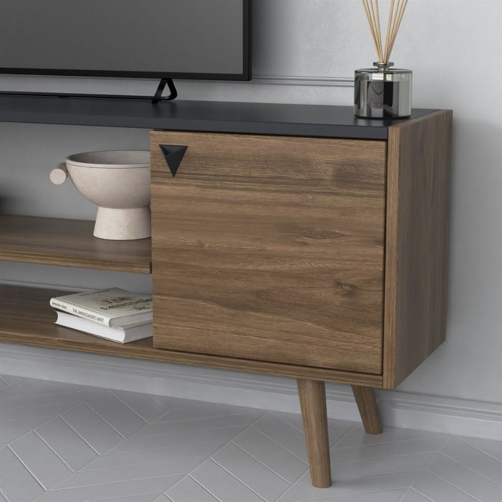 Comoda TV, Quasar & Co.®, cu raft superior de perete, mobilier living, 140 x 29.5 x 55 cm, MDF, negru/fag 6 Comoda TV, Quasar & Co.®, cu raft superior de perete, mobilier living, 140 x 29.5 x 55 cm, MDF, negru/fag 6