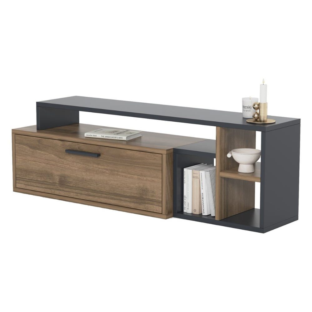 43026206-2 Comoda TV, Quasar & Co.®, mobilier living, 120 x 29 x 38 cm, MDF, maslin/negru