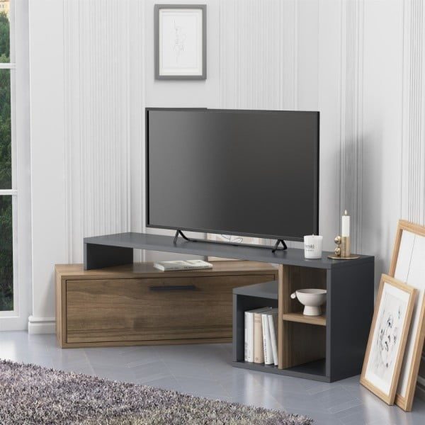 Comoda TV, Quasar & Co.®, mobilier living, 120 x 29 x 38 cm, MDF, maslin/negru - imagine 7