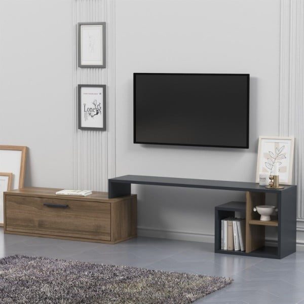 Comoda TV, Quasar & Co.®, mobilier living, 120 x 29 x 38 cm, MDF, maslin/negru - imagine 6