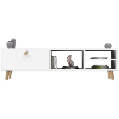 Comoda TV, Quasar & Co.®, mobilier living, 150 x 29.5 x 40.6 cm, MDF, alb 12