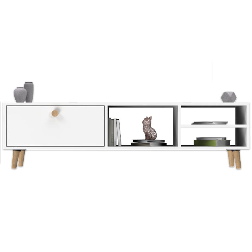Comoda TV, Quasar & Co.®, mobilier living, 150 x 29.5 x 40.6 cm, MDF, alb