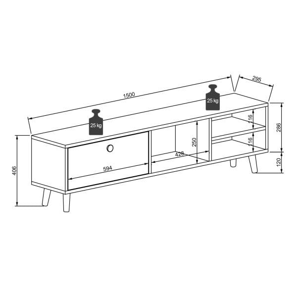 Comoda TV, Quasar & Co.®, mobilier living, 150 x 29.5 x 40.6 cm, MDF, alb - imagine 11