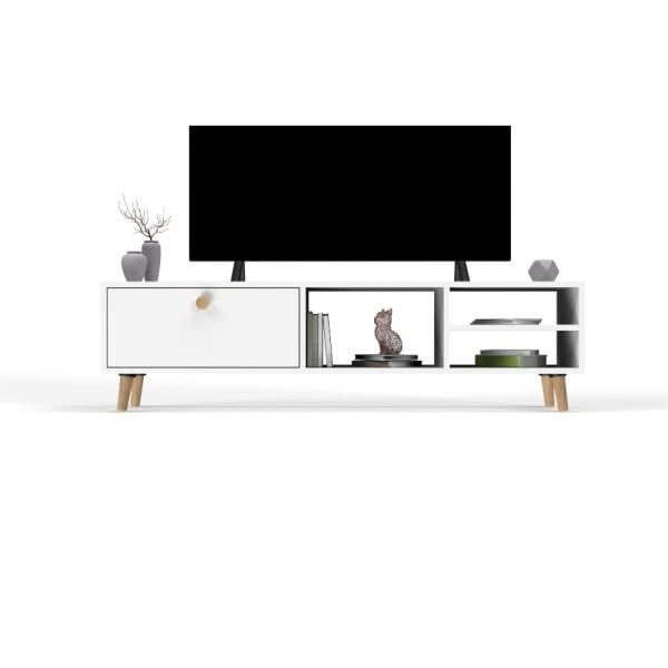 Comoda TV, Quasar & Co.®, mobilier living, 150 x 29.5 x 40.6 cm, MDF, alb - imagine 3