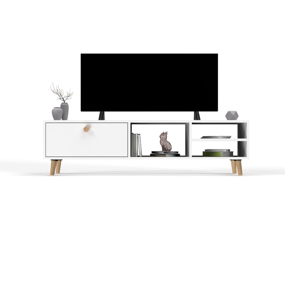 Comoda TV, Quasar & Co.®, mobilier living, 150 x 29.5 x 40.6 cm, MDF, alb 3