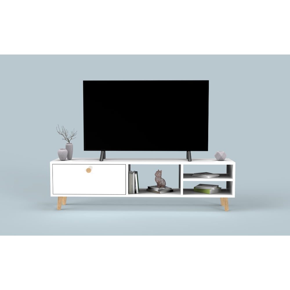 Comoda TV, Quasar & Co.®, mobilier living, 150 x 29.5 x 40.6 cm, MDF, alb 4