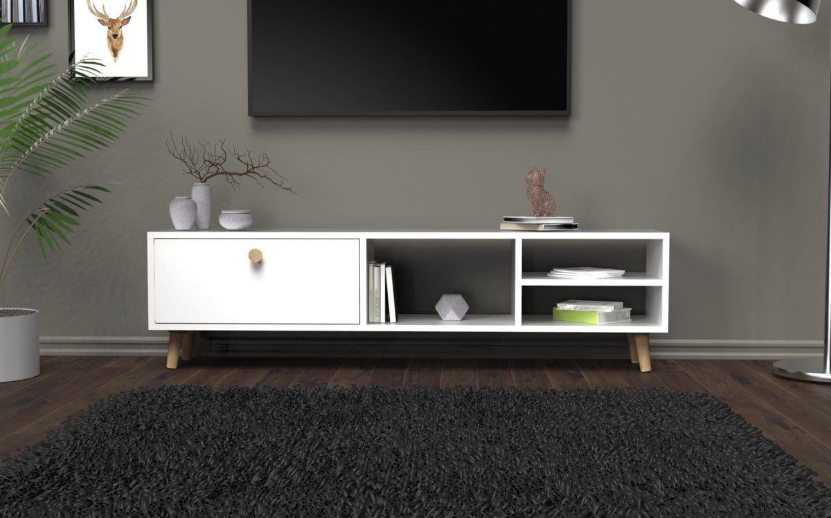 Comoda TV, Quasar & Co.®, mobilier living, 150 x 29.5 x 40.6 cm, MDF, alb 6