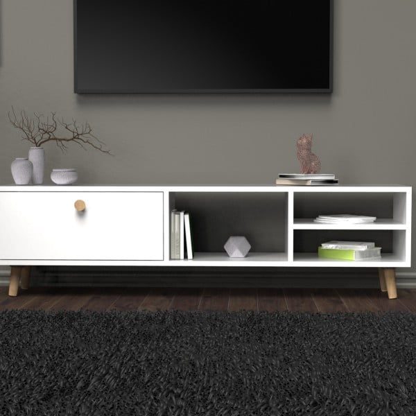 Comoda TV, Quasar & Co.®, mobilier living, 150 x 29.5 x 40.6 cm, MDF, alb - imagine 6