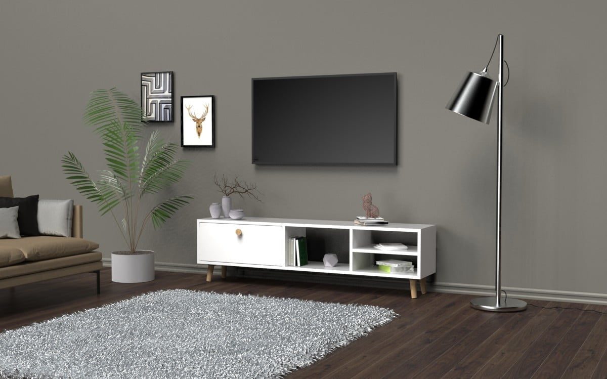 Comoda TV, Quasar & Co.®, mobilier living, 150 x 29.5 x 40.6 cm, MDF, alb 7