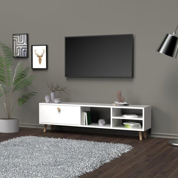 Comoda TV, Quasar & Co.®, mobilier living, 150 x 29.5 x 40.6 cm, MDF, alb - imagine 7