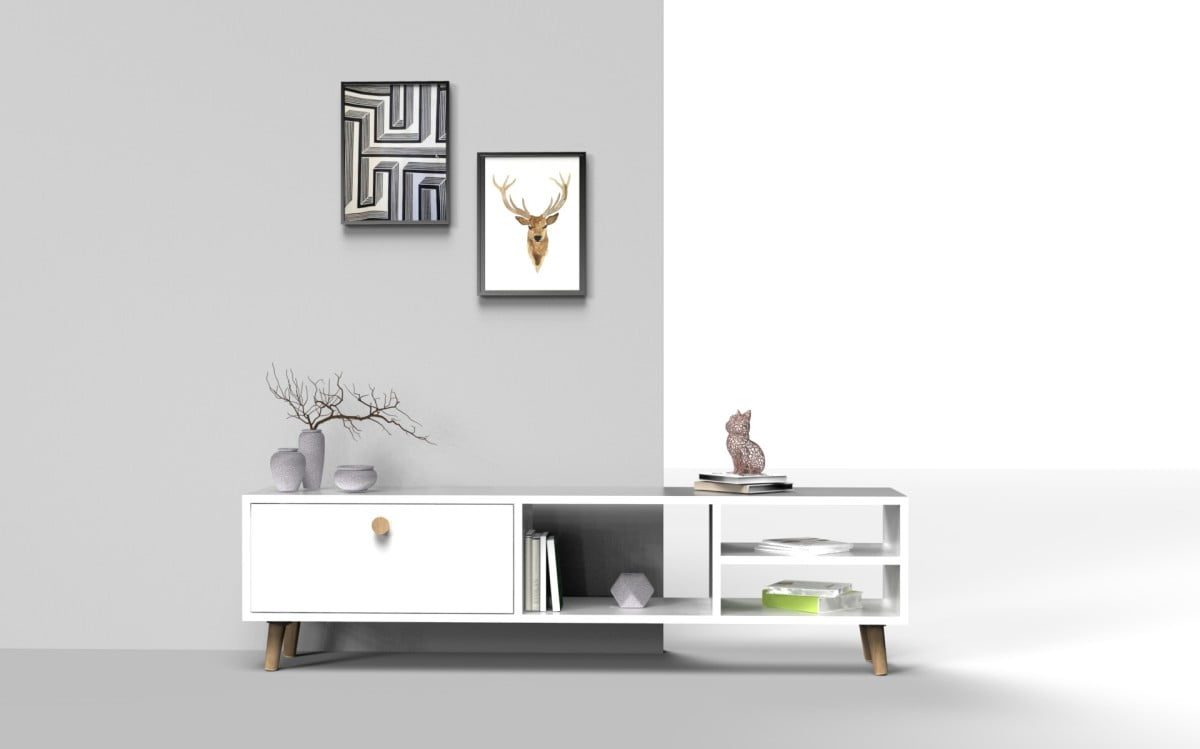 Comoda TV, Quasar & Co.®, mobilier living, 150 x 29.5 x 40.6 cm, MDF, alb 8