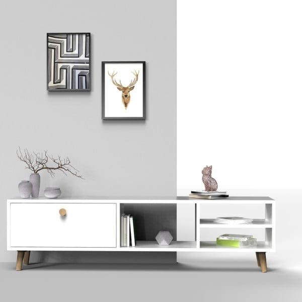 Comoda TV, Quasar & Co.®, mobilier living, 150 x 29.5 x 40.6 cm, MDF, alb - imagine 8