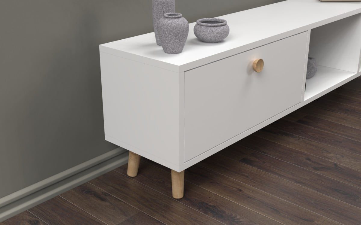 Comoda TV, Quasar & Co.®, mobilier living, 150 x 29.5 x 40.6 cm, MDF, alb 9