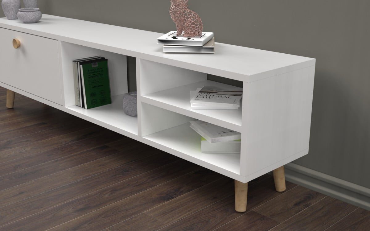 Comoda TV, Quasar & Co.®, mobilier living, 150 x 29.5 x 40.6 cm, MDF, alb 10