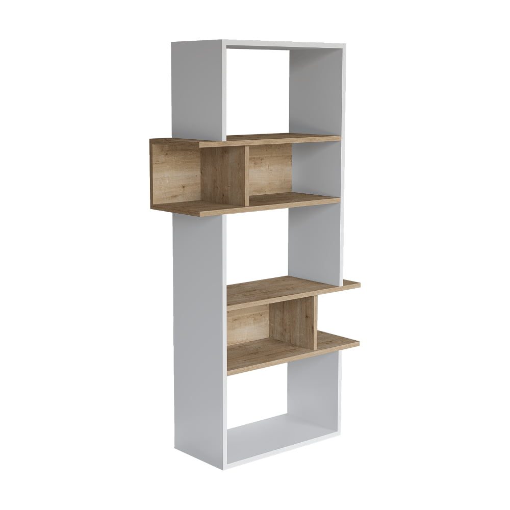 Biblioteca, Quasar & Co.®, mobilier living, 80 x 30 x 154 cm, MDF, alb/stejar natural 2