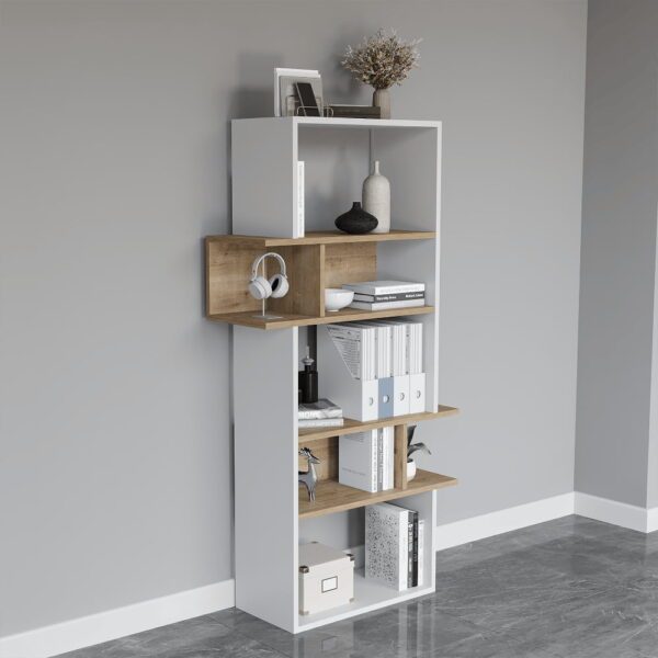 Biblioteca, Quasar & Co.®, mobilier living, 80 x 30 x 154 cm, MDF, alb/stejar natural - imagine 1