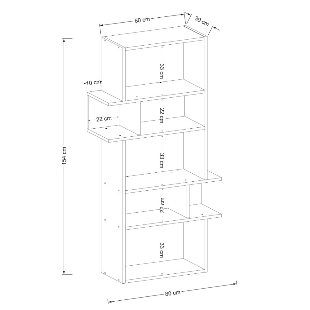 Biblioteca, Quasar & Co.®, mobilier living, 80 x 30 x 154 cm, MDF, alb/stejar natural 6