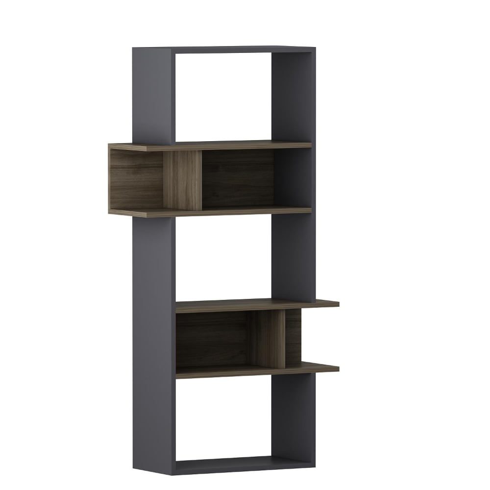 Biblioteca, Quasar & Co.®, mobilier living, 80 x 30 x 154 cm, MDF, negru/stejar antracit 2
