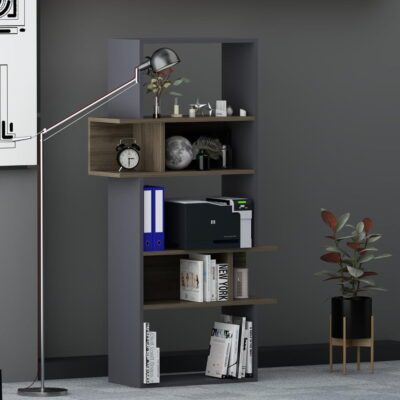 Biblioteca, Quasar & Co.®, mobilier living, 80 x 30 x 154 cm, MDF, negru/stejar antracit 7