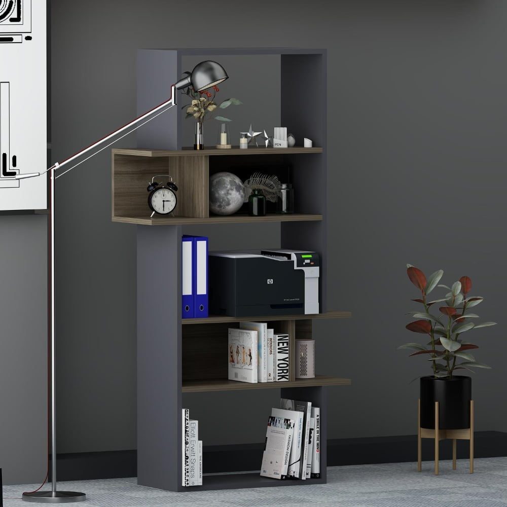 Biblioteca, Quasar & Co.®, mobilier living, 80 x 30 x 154 cm, MDF, negru/stejar antracit 5