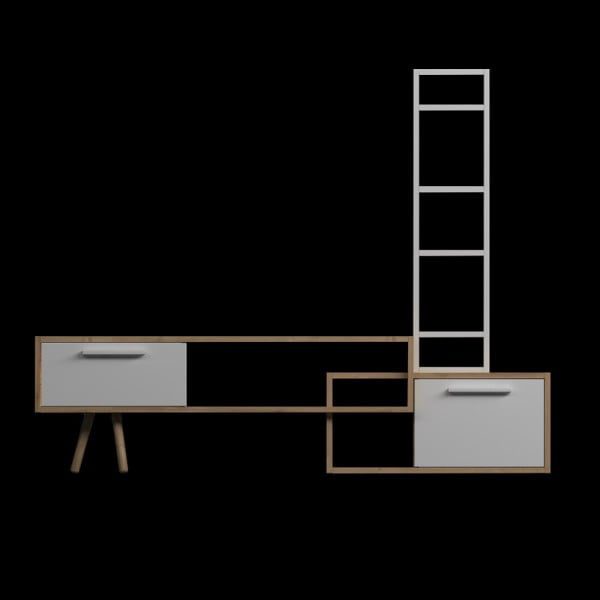 Comoda TV, Quasar & Co.®, mobilier living, 169.6 x 29.5 x 133 cm, MDF, alb/stejar natural - imagine 7