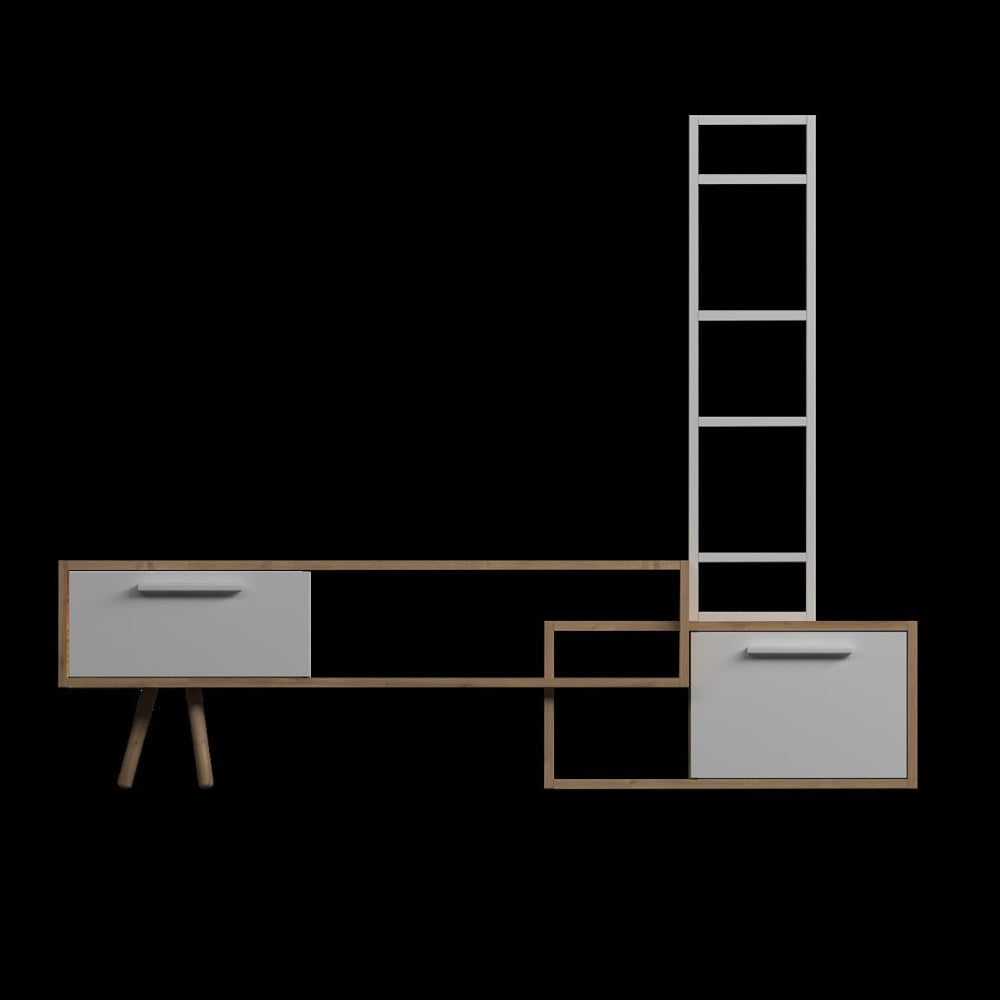 Comoda TV, Quasar & Co.®, mobilier living, 169.6 x 29.5 x 133 cm, MDF, alb/stejar natural 7