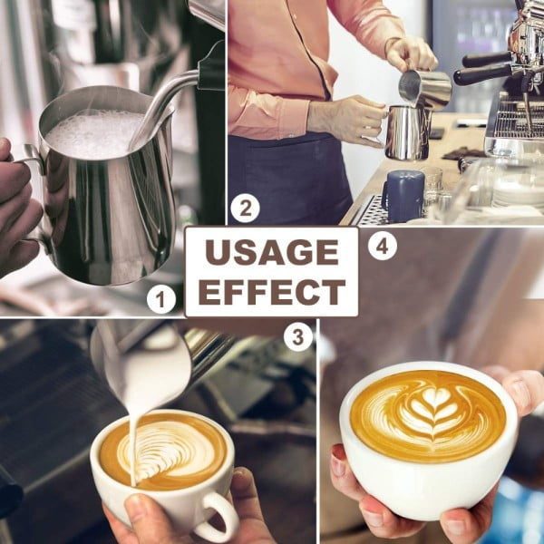 Set latiera pentru spumare lapte cu gradatie si lingurita dozatoare cafea/ceai, Quasar & Co.®, cu maner si cioc, cu clema de inchidere, cana barista, inox, 600 ml, argintiu - imagine 8