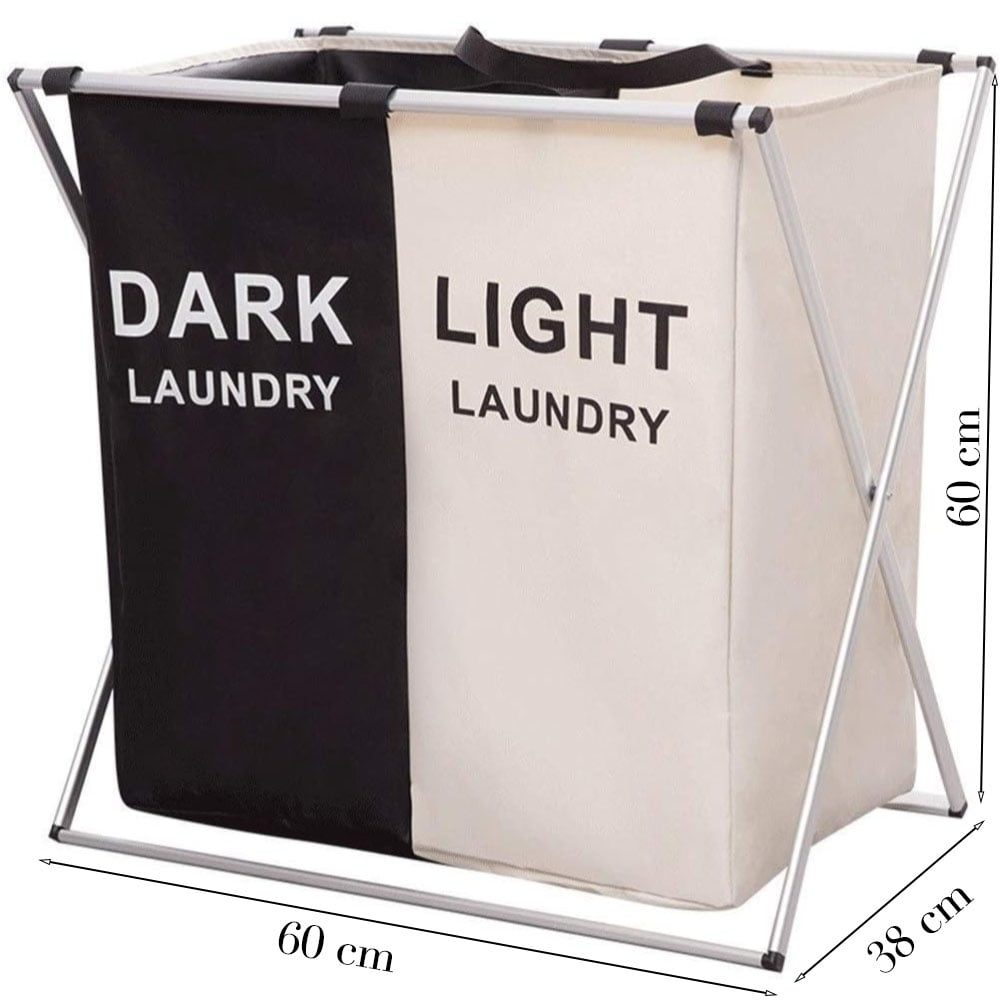 Cos de rufe, Quasar & Co.®, 2 compartimente, pliabil, aluminiu/textil, 60x38x60 cm, alb/negru 7