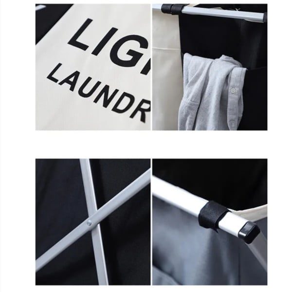 Cos de rufe, Quasar & Co.®, 2 compartimente, pliabil, aluminiu/textil, 60x38x60 cm, alb/negru - imagine 3
