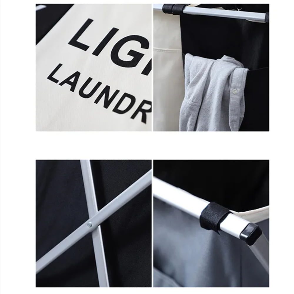 Cos de rufe, Quasar & Co.®, 2 compartimente, pliabil, aluminiu/textil, 60x38x60 cm, alb/negru 3