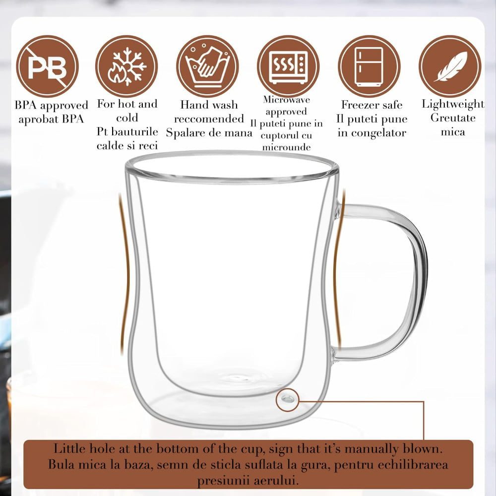 Set 4 cesti cu pereti dubli, Quasar & Co.®, 220 ml, sticla borosilicata, transparent 9 Set 4 cesti cu pereti dubli, Quasar & Co.®, 220 ml, sticla borosilicata, transparent 9