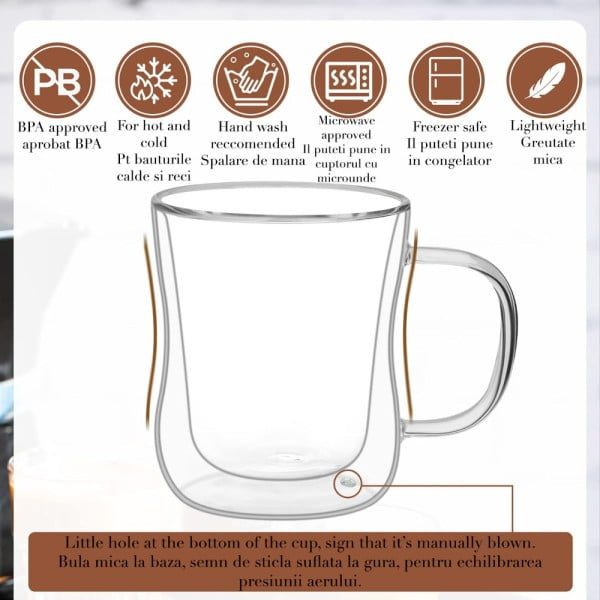 Set 4 cani cu pereti dubli, Quasar & Co.®, 380 ml, sticla borosilicata, transparent - imagine 9