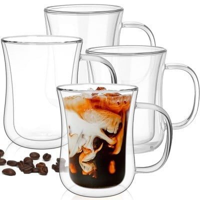 Set 4 cani cu pereti dubli, Quasar & Co.®, 380 ml, sticla borosilicata, transparent 11