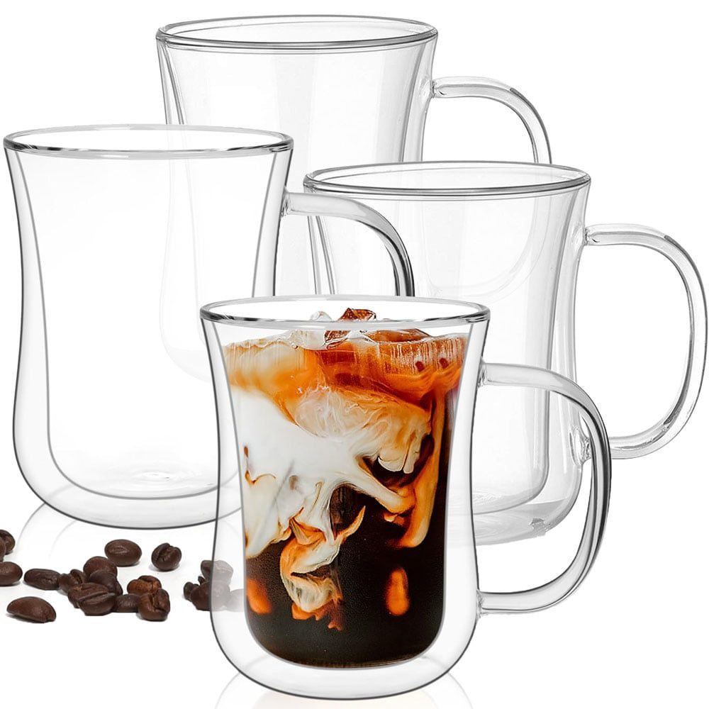 Set 4 cani cu pereti dubli, Quasar & Co.®, 380 ml, sticla borosilicata, transparent