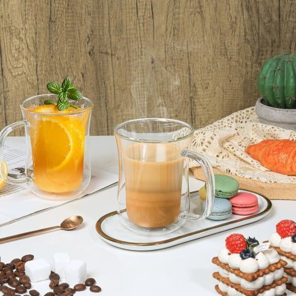Set 4 cani cu pereti dubli, Quasar & Co.®, 380 ml, sticla borosilicata, transparent - imagine 4