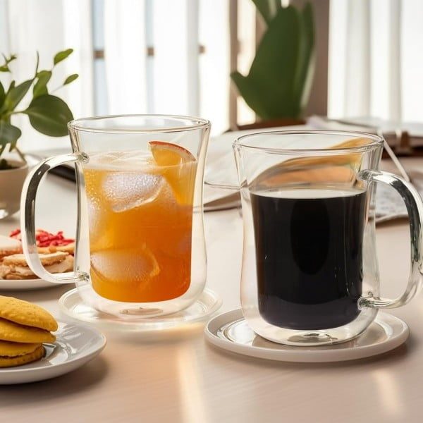 Set 4 cani cu pereti dubli, Quasar & Co.®, 380 ml, sticla borosilicata, transparent - imagine 7