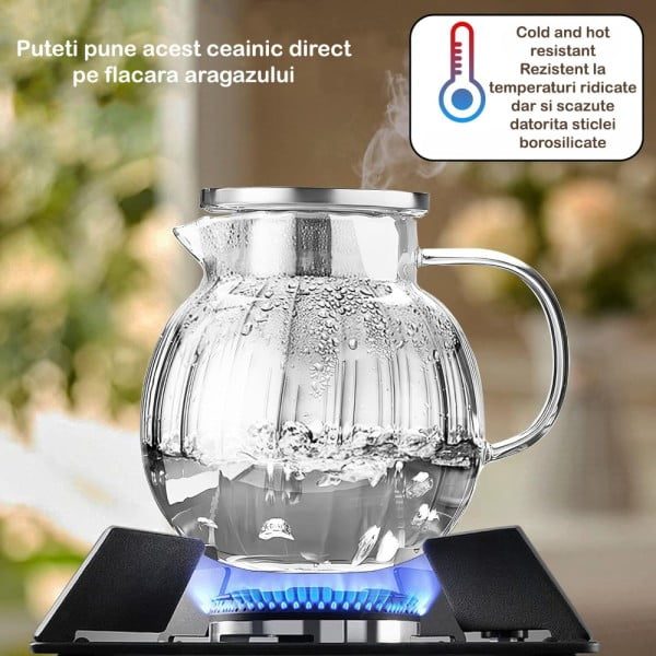 Ceainic cu filtru, Quasar & Co.®, cu capac, sticla borosilicata, 1200 ml, transparent - imagine 10